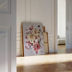 Moderne Blumenfotografie Flatlay aus Dahlienblüten als Wandbild bestellen